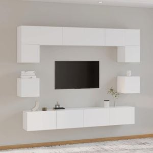 Set dulap TV, 8 piese, alb, lemn prelucrat, sol-3114414