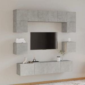 Set dulap TV, 8 piese, gri beton, lemn prelucrat, sol-3114409
