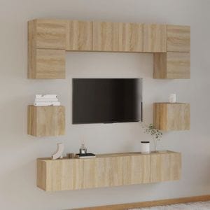 Set dulap TV, 8 piese, stejar sonoma, lemn prelucrat, sol-3114408