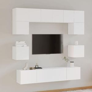 Set dulap TV, 8 piese, alb, lemn prelucrat, sol-3114406
