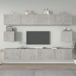 Set dulap TV, 6 piese, gri beton, lemn prelucrat, sol-3114369