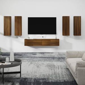 Set mobila living VidaXL Sol-3114349, lemn, 6 piese, stejar maro