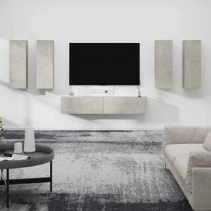Set dulap TV, 6 piese, gri beton, lemn prelucrat, sol-3114345