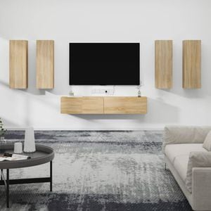 Set mobila living VidaXL Sol-3114344, lemn, 6 piese, stejar sonoma