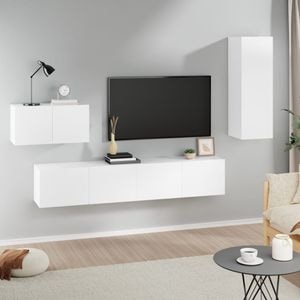 Set dulap TV, 4 piese, alb, lemn prelucrat, sol-3114334