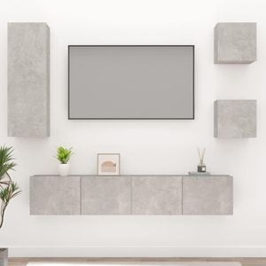 Set comoda TV, 5 piese, gri beton, lemn prelucrat, sol-3114441