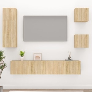 Set comoda TV, 5 piese, stejar sonoma, lemn prelucrat