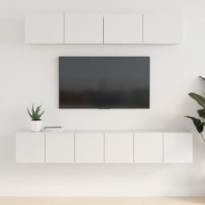 Set dulap TV, 5 piese, alb, lemn prelucrat, sol-3114422