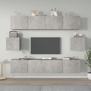 Set dulap TV, 6 piese, gri beton, lemn prelucrat, sol-3114361