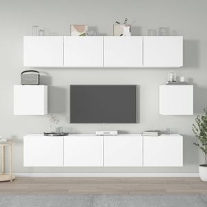 Set dulap TV, 6 piese, alb, lemn prelucrat, sol-3114358
