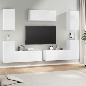 Set dulap TV, 7 piese, alb, lemn prelucrat, sol-3114302