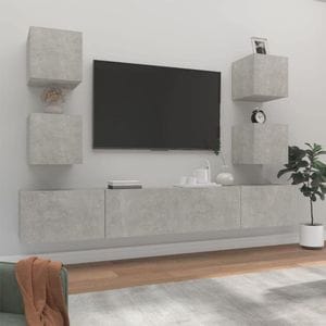 Set dulapuri TV, 6 piese, gri beton, lemn prelucrat, sol-3114265