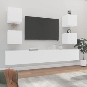 Set dulap TV, 6 piese, alb, lemn prelucrat, sol-3114262