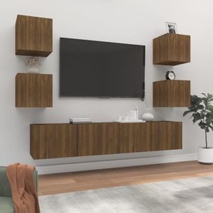 Set dulapuri TV, 6 piese, stejar maro, lemn prelucrat, sol-3114261