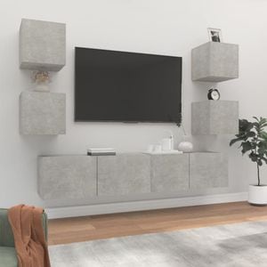 Set dulap TV, 6 piese, gri beton, lemn prelucrat, sol-3114257