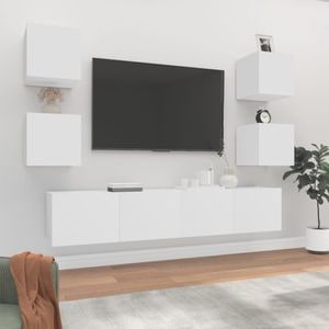 Set dulap TV, 6 piese, alb, lemn prelucrat, sol-3114254