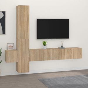 Set dulap TV, 5 piese, stejar sonoma, lemn prelucrat, sol-3114248