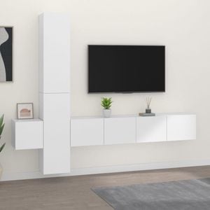 Set dulap TV, 5 piese, alb, lemn prelucrat, sol-3114246