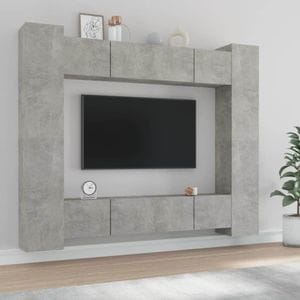 Set dulap TV, 8 piese, gri beton, lemn prelucrat, sol-3114233