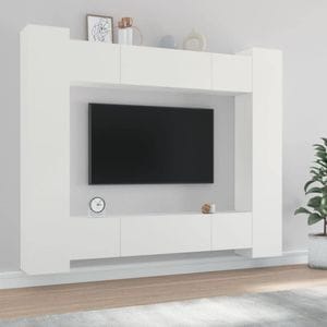 Set dulap TV, 8 piese, alb, lemn prelucrat, sol-3114230