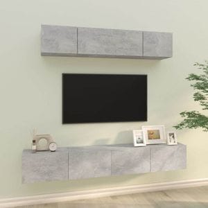 Set comoda TV, 4 piese, gri beton, lemn compozit, sol-3114529