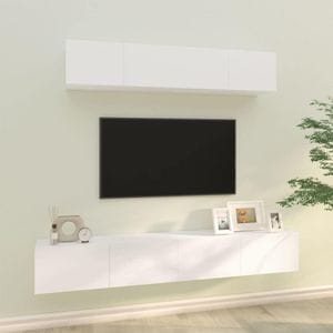 Set comoda TV, 4 piese, alb, lemn prelucrat, sol-3114526