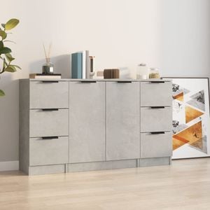 Servante, 3 piese, gri beton, lemn prelucrat, sol-3115839