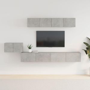 Set dulap TV, 5 piese, gri beton, lemn prelucrat, sol-3114433