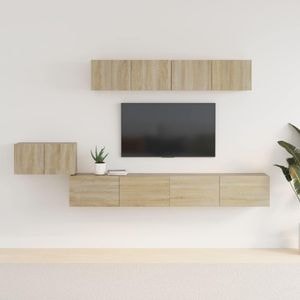 Set dulap TV, 5 piese, stejar sonoma, lemn prelucrat, sol-3114432