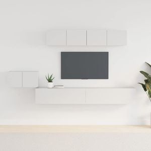 Set dulap TV, 5 piese, alb, lemn prelucrat, sol-3114430