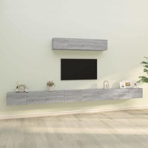 Set comoda TV, 4 piese, gri sonoma, lemn prelucrat, sol-3114612