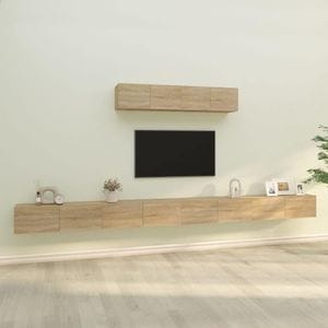Set comoda TV, 4 piese, stejar sonoma, lemn prelucrat, sol-3114608
