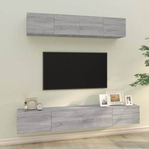 Set comoda TV, 4 piese, gri sonoma, lemn prelucrat, sol-3114540