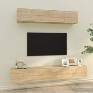 Set comoda TV, 4 piese, stejar sonoma, lemn prelucrat, sol-3114536