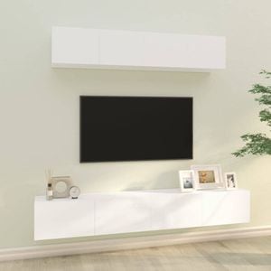 Set comoda TV, 4 piese, alb, lemn prelucrat, sol-3114534