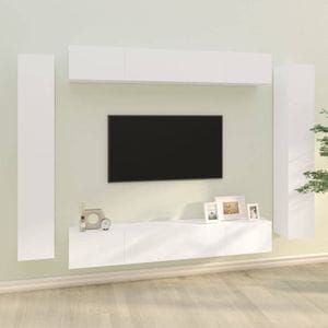 Mobila living VidaXL Sol-3114294, lemn, 8 piese, alb