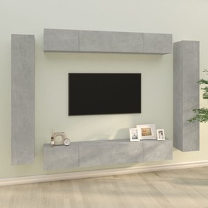 Set dulap TV, 8 piese, gri beton, lemn prelucrat