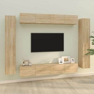 Set dulap TV, 8 piese, stejar sonoma, lemn prelucrat, sol-3114296