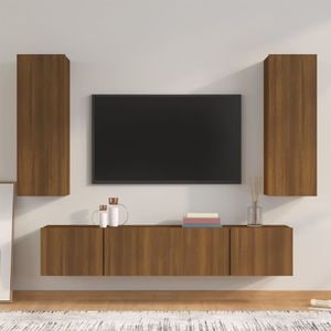 Set dulap TV, 4 piese, stejar maro, lemn prelucrat, sol-3114205