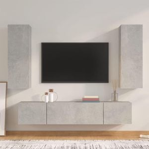 Set dulap TV, 4 piese, gri beton, lemn prelucrat, sol-3114201