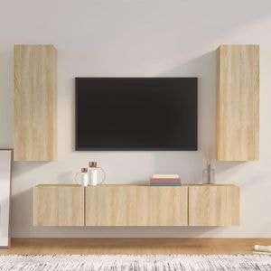 Set dulap TV, 4 piese, stejar sonoma, lemn prelucrat, sol-3114200