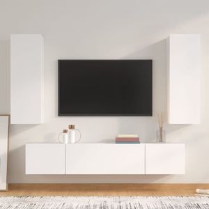 Set dulap TV, 4 piese, alb, lemn prelucrat, sol-3114198