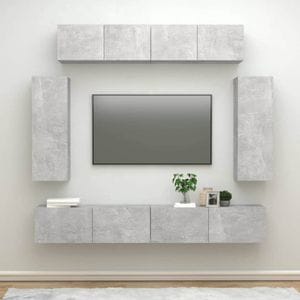 Set dulap TV, 6 piese, gri beton, lemn prelucrat, sol-3114465