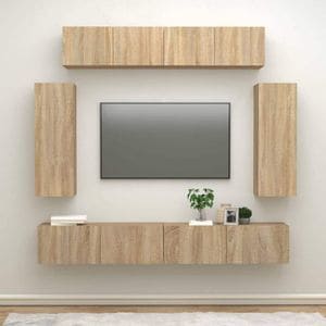 Set dulap TV, 6 piese, stejar sonoma, lemn prelucrat, sol-3114464