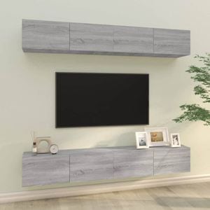Dulapuri TV de perete, 4 buc., gri sonoma, 100x30x30 cm, sol-3114196
