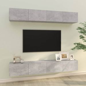 Dulapuri TV de perete, 4 buc., gri beton, 100x30x30 cm, sol-3114193