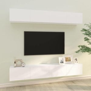 Dulapuri TV de perete, 4 buc., alb, 100x30x30 cm, sol-3114190