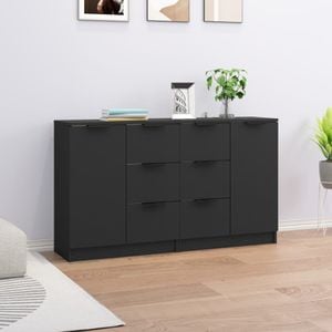 Servante, 2 buc., negru, 60x30x70 cm, lemn prelucrat, sol-3115789