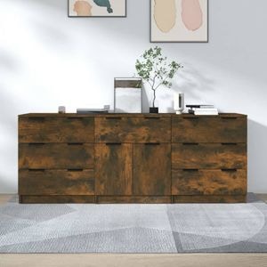 Servante, 3 piese, stejar fumuriu, lemn prelucrat, sol-3115801