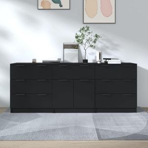 Comoda living VidaXL Sol-3115797, lemn, 60 x 30 x 70 cm, 3 bucati, negru